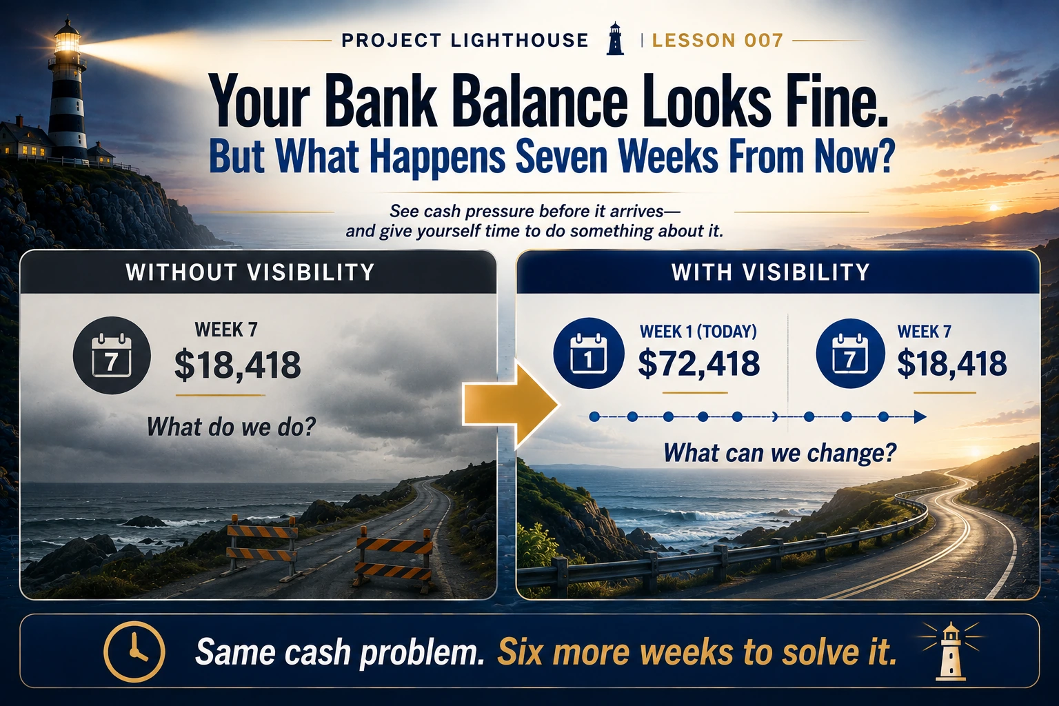 Cash flow forecast showing six weeks of advance warning before a projected cash low point