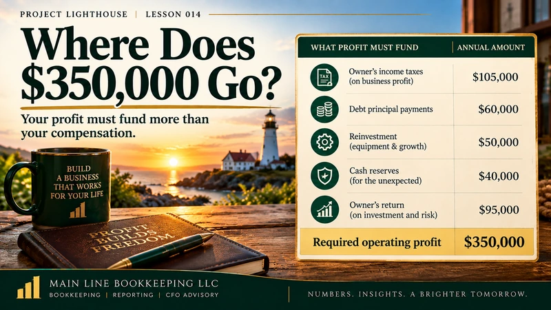 Project Lighthouse illustration showing the five needs funded by $350,000 of annual operating profit