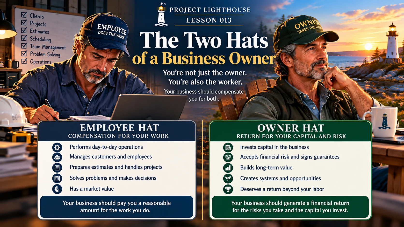 Business owner wearing two hats: employee compensation for labor and ownership return for capital and risk